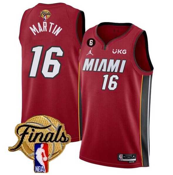 Men%27s Miami Heat #16 Caleb Martin Red 2023 Finals Statement Edition With NO.6 Patch Stitched Basketball Jersey